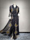 Fall/Winter Muslim Women Embroidery Long sleeve mesh Long Gown