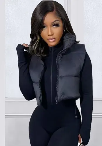 Women Fall/Winter Sleeveless Crop Padded Vest