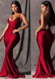 Women Sexy Sleeveless V-Neck Bodycon Long Fishtail Evening Dress