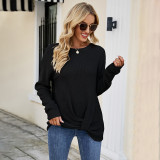 Women Fit Solid Knot Round Neck Sweater
