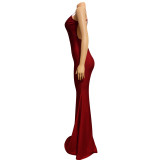 Women Sexy Sleeveless V-Neck Bodycon Long Fishtail Evening Dress