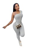 Women's Spring Solid Color Long Sleeve One Shoulder Two Piece Set