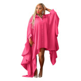 Women's Solid Fall Plus Size Cover Up Irregular Bat Sleeves Dress