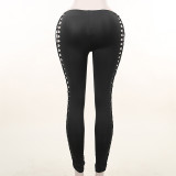 Knitting Side Cutout Tight Fitting Pants Women's Fall Sexy Butt Lift Solid Color Casual Pants
