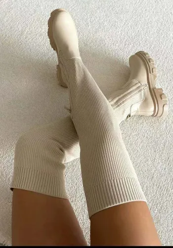Women's cotton boots autumn and winter long Martin boots leather knitting Patchwork over the knee boots