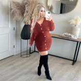 women's fashionable buttoned solid color sweater
