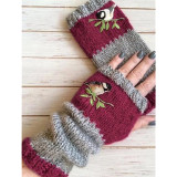 Women Fall Winter Warm Patchwork Embroidered Gloves