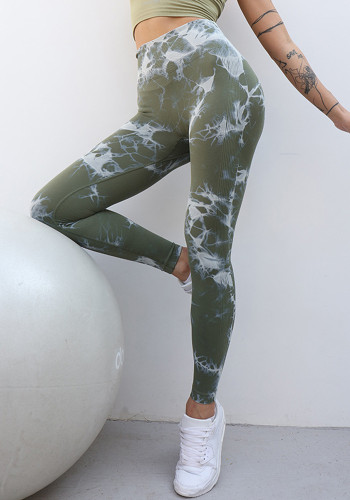 Pantalones de yoga sin costuras con efecto tie-dye para mujer, pantalones ajustados de cintura alta para levantamiento de glúteos y barriga