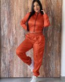 Autumn and winter popular women's solid color zipper loose Casual sports two-piece set
