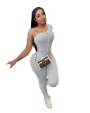 Women's Spring Solid Color Long Sleeve One Shoulder Two Piece Set