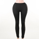 Knitting Side Cutout Tight Fitting Pants Women's Fall Sexy Butt Lift Solid Color Casual Pants