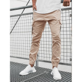 Men's Side Zip Pockets Decorated Casual Long Pants Slim Fit Casual Solid Color Pants
