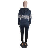 Plus Size Women Long Sleeve Leopard Print Top+ Pants Two-Piece Set