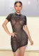 Autumn and winter women's sexy fringed mesh Beaded See-Through dress