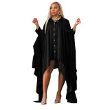 Women's Solid Fall Plus Size Cover Up Irregular Bat Sleeves Dress