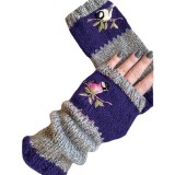Women Fall Winter Warm Patchwork Embroidered Gloves