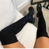 Women's cotton boots autumn and winter long Martin boots leather knitting Patchwork over the knee boots