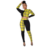 Women'S Fashion And Sexy Plaid Patchwork Two-Piece Pants Set