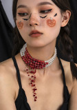 Ornament Sweet Cool Gothic Blood Drop Fringed Collar Necklace Halloween Style Beaded Chocker
