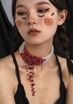 Ornament Sweet Cool Gothic Blood Drop Fransen Kragen Halskette Halloween Stil Perlen Chocker