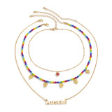 Retro Contrast Color Beaded Necklace Women Simple Bohemian Tassel Braided Necklace