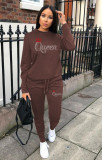 Fall Winter Women'S Beaded Casual Round Neck Two Piece Tracksuit