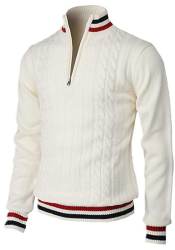 Camisa de tricô masculina estilo britânico Colorblock com zíper primavera e outono