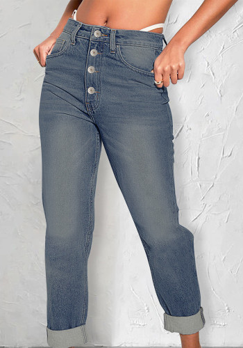 Lockere, lässige, vielseitige, einfache, schmal geschnittene Damen-Jeans mit geradem Bein