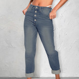 Loose Casual Versatile Simple Slim Fit Women Denim Straight Leg Pants Women'S Jeans