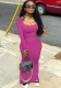 Women'S Sexy Tight Fitting Long Dress Solid Color Elastic Waist Pleated Dress