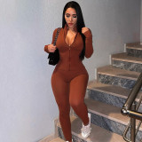 Fall Winter Women'S Solid Color Zipper Casual Plus Size Tight Fitting Women'S Sports Two Piece Pants Set