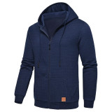 Men'S Plaid Jacquard Hoodies Long Sleeve Hoodie Warm Hooded Sports Zip Cardigan Jacket