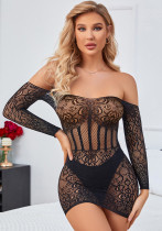 Off Shoulder Sexy Lingerie Net Clothes Temptation Hollowout Low Back See-Through Sexy Lingerie Dress