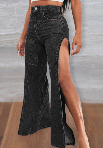 Yaz Kot Moda Yüksek Bel Yırtık Yarık Kadın Kot Pantolon