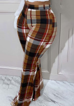 Fall/Winter Women'S Street Trend Slim Plaid Print Tight Fitting Plus Size Bell Bottom Pants