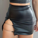 Women'S Black Sexy Metal Chain Slim Mini Skirt