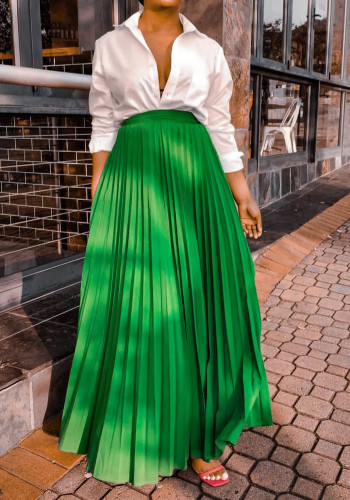 Women'S Solid Color High Waist Pleated Maxi Skirt