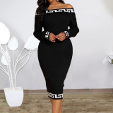Plus Size Women'S Fall Tight Fitting Lace Contrast Off Shoulder Plus Size Dress