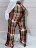 Fall/Winter Women'S Street Trend Slim Plaid Print Tight Fitting Plus Size Bell Bottom Pants
