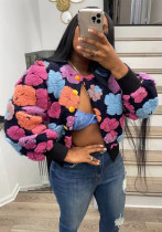 Женская модная бархатная куртка с цветочными пуговицами