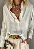 Women Boho Solid Stand Collar Long Sleeve Shirt