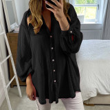 Women Autumn Solid Color Loose Long Sleeve Shirt