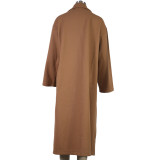 Women Long Sleeve Solid Color Loose Wool Cardigan Coat