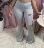 Sexy Ripped Casual Tight Fitting Bell Bottom Pants