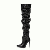 Women Pointed Toe Pu Leather Tall Black Zip Stiletto Boots