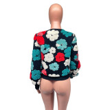 Women Fashion velvet Flower Button Jacket