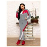 Women Sports Colorblock Long Sleeve Hood Zip Top And Pant Two Piece