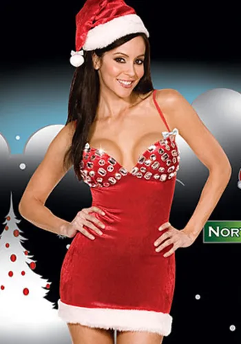 Christmas Costume Women Beaded Sexy Sleeveless Dress without Hood