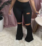 Sexy Ripped Casual Tight Fitting Bell Bottom Pants