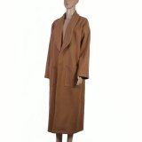Women Long Sleeve Solid Color Loose Wool Cardigan Coat